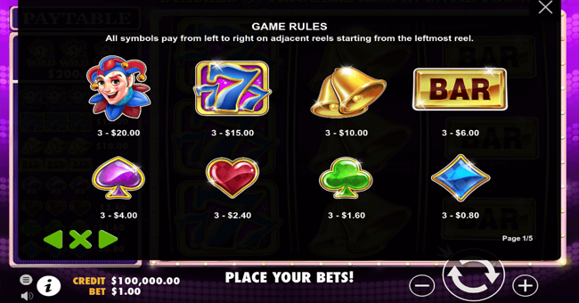triple jokers 1 paytable