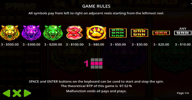 triple tigers paytable paytable