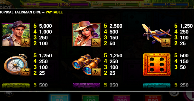 tropical talisman dice paytable 1 paytable