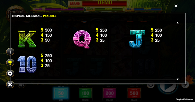 tropical talisman paytable 1 paytable
