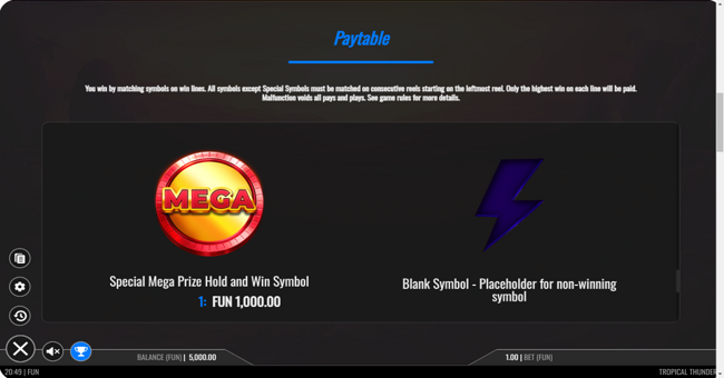 tropical thunder paytable 1 paytable