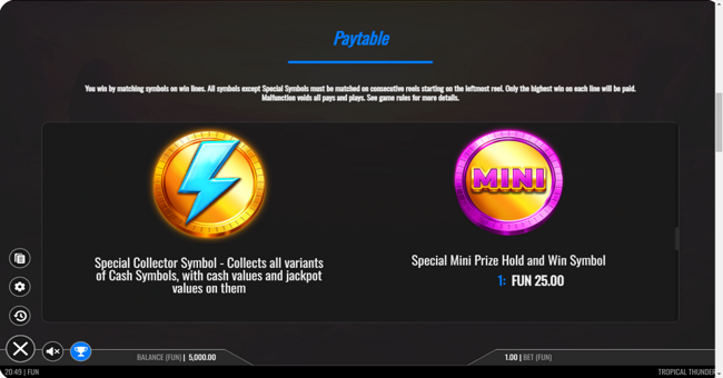 tropical thunder paytable 3 paytable