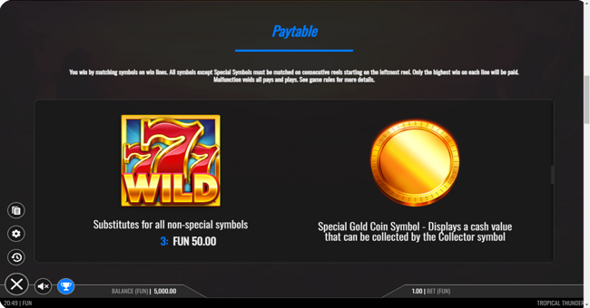 tropical thunder paytable 4 paytable