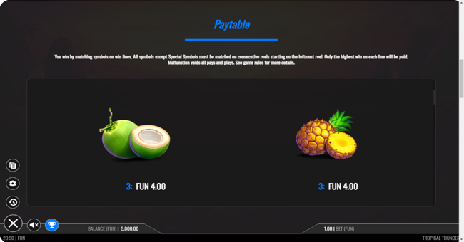 tropical thunder paytable 7 paytable