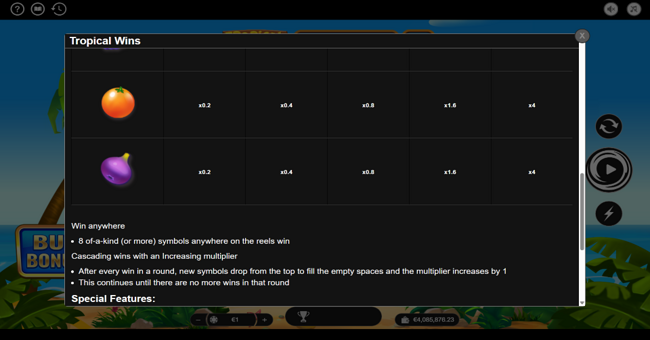 tropical wins paytable 3 paytable