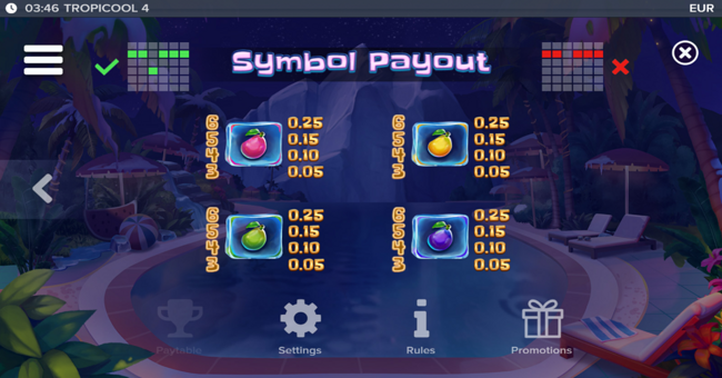 tropicool 4 paytable 2 paytable
