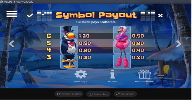 tropicool paytable paytable