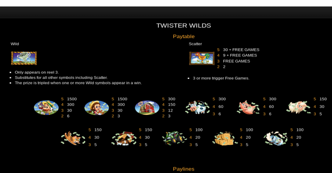 twister wilds paytable paytable