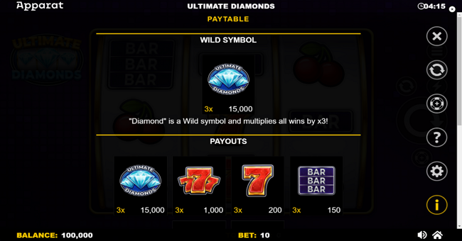 ultimate diamonds paytable 1 paytable