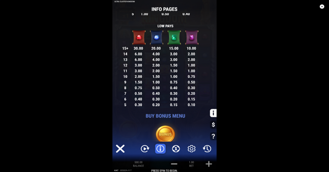 ultra cluster kingdom paytable 2 paytable