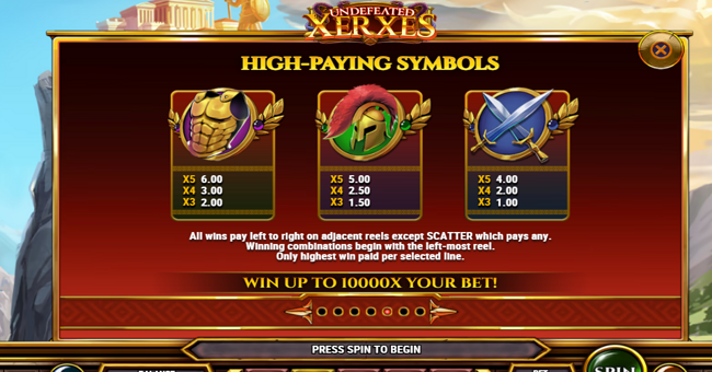 undefeated xerxes paytable 1 paytable