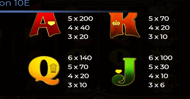 valetine collection 10 lines paytable 3 paytable