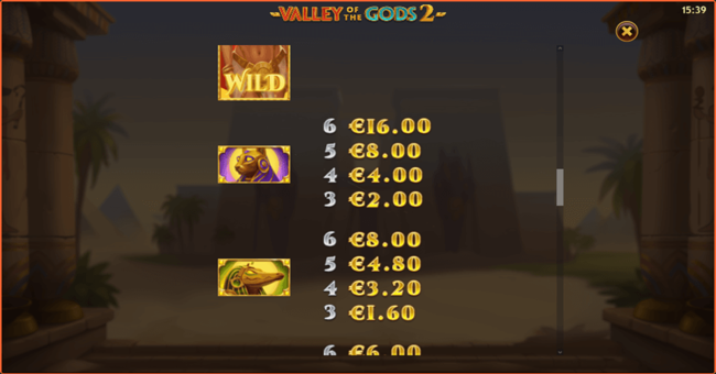 valley of the gods 2 4 paytable