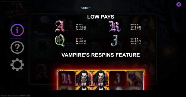 vampires secret treasures paytable 3 paytable