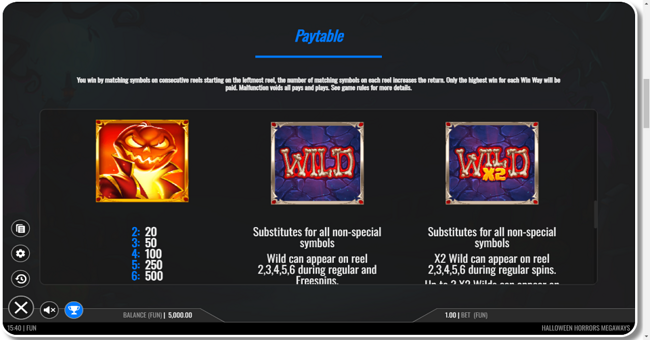 vbet halloween horrors megaways paytable 1 paytable