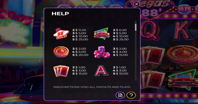 vegas 88 paytable 1 paytable