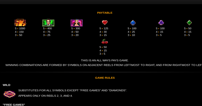 vegas lux paytable paytable