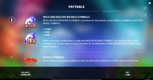 vegas royale super wheel paytable 1 paytable