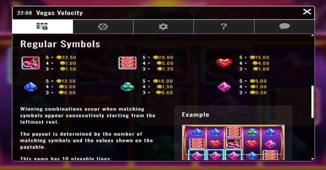 vegas velocity paytable 2 paytable