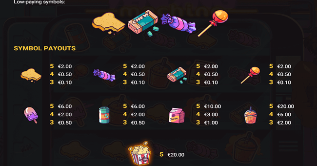 vending machine paytable paytable