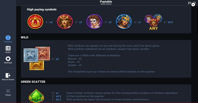 venice festival symbol paytable paytable