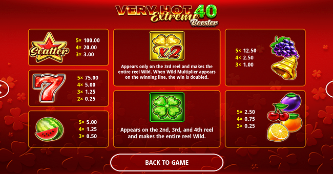 very hot 40 extreme booster paytable paytable