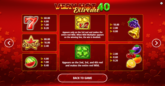 very hot 40 extreme paytable paytable