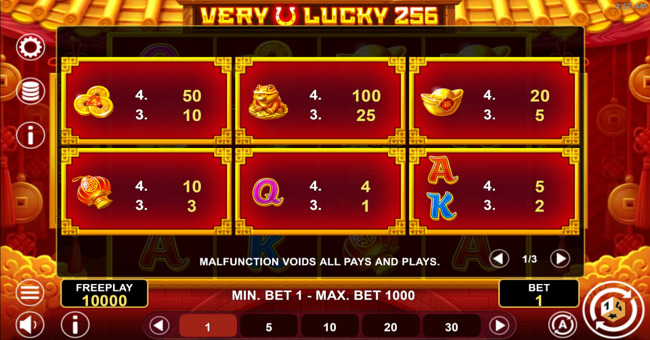 very lucky 256 paytable 1 paytable
