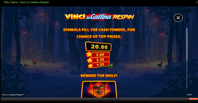 vinci la gallina respin paytable 1 paytable