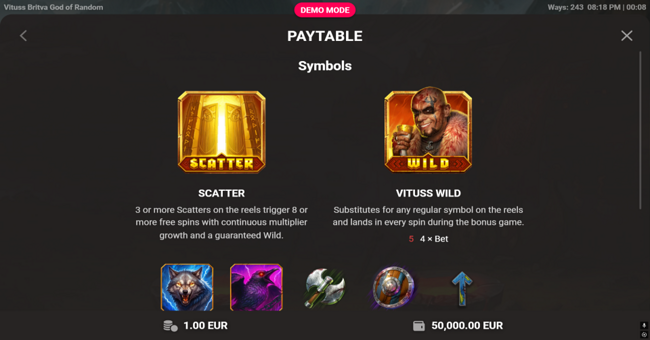 vituss britva god of random paytable 1 paytable