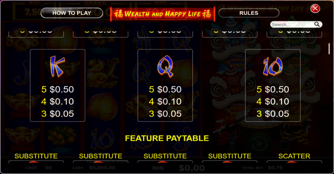 wealth and happy life paytable 3 paytable