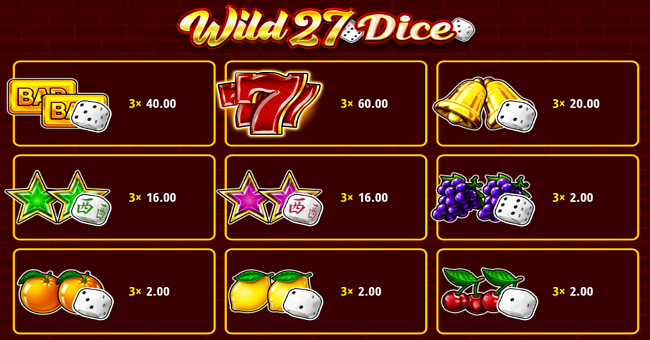 wild 27 dice paytable paytable