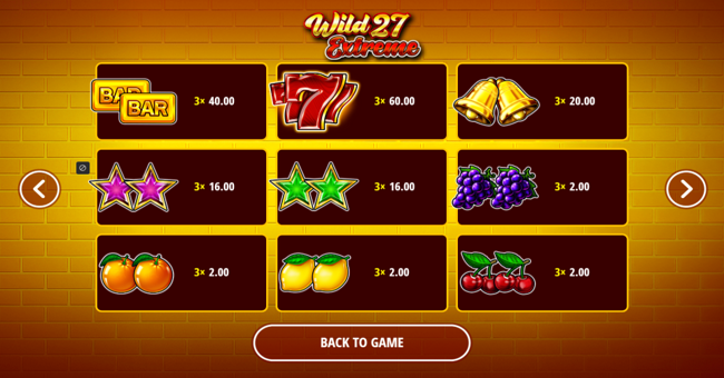 wild 27 extreme paytable paytable