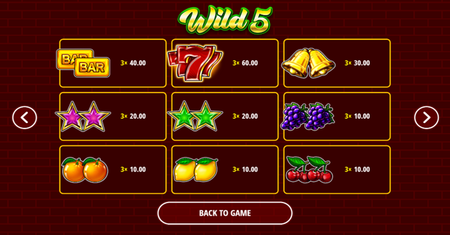 wild 5 paytable paytable
