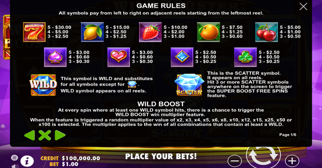 wild booster paytable paytable