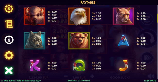 wild buffalo hold n link bonus buy paytable 1 paytable