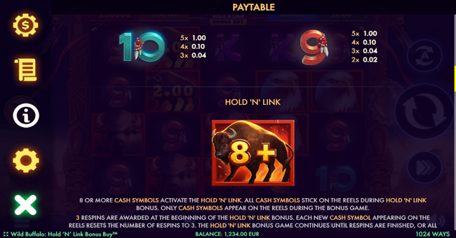 wild buffalo hold n link bonus buy paytable 2 paytable