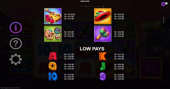 wild calacas paytable paytable
