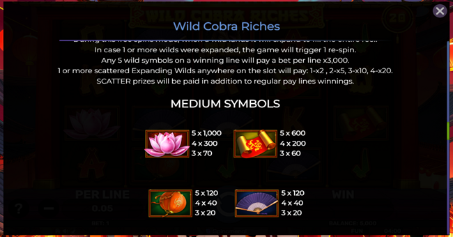 wild cobra riches paytable 1 paytable