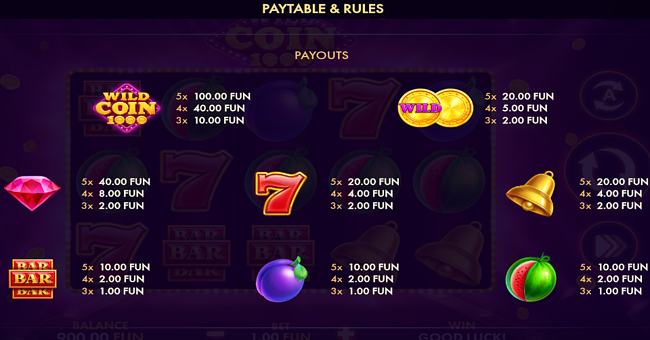 wild coin 1000 paytable paytable