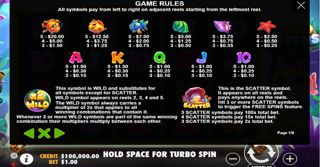 wild depths 1 paytable