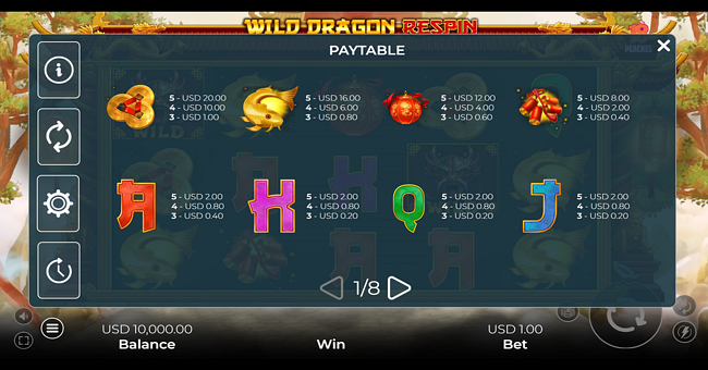 wild dragon respin paytable paytable