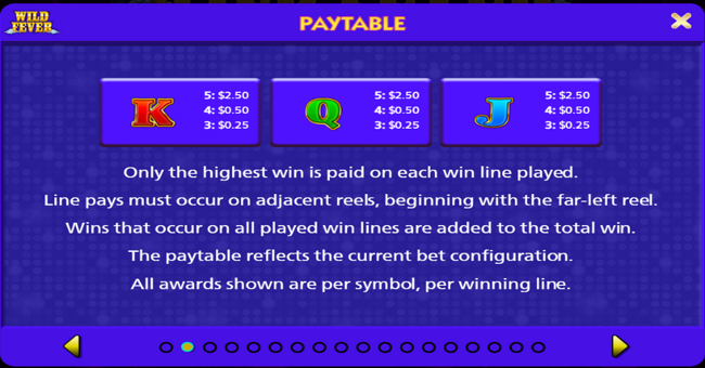 wild fever paytable 2 paytable