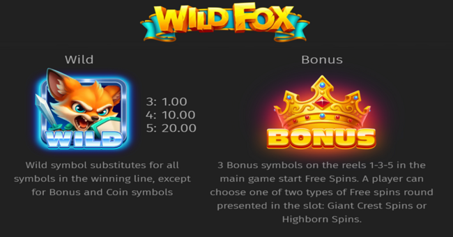 wild fox paytable 1 paytable