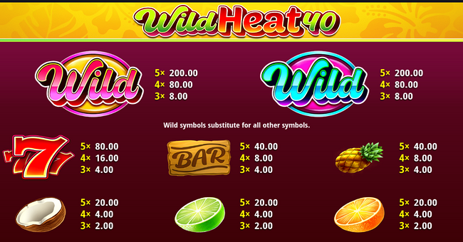 wild heat 40 paytable paytable