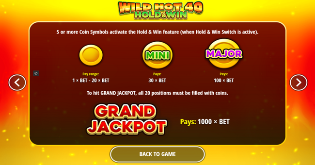 wild hot 40 hold and win paytable 2 paytable