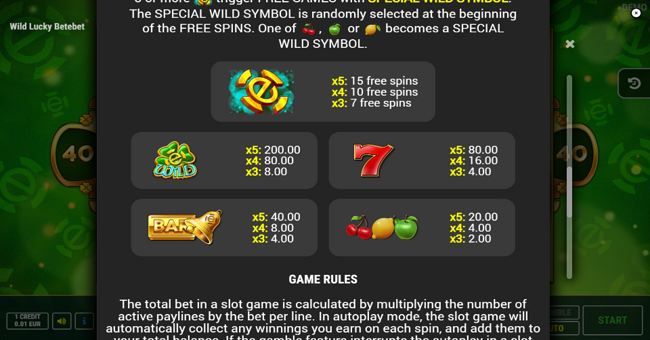 wild lucky betebet paytable paytable