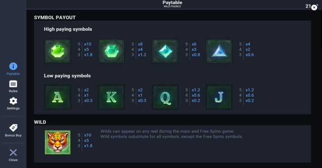 wild pounce paytable paytable