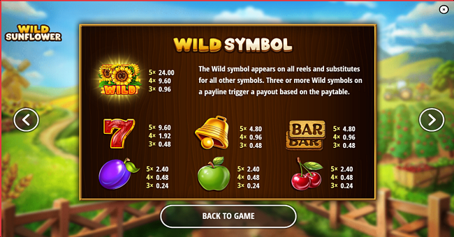 wild sunflower paytable paytable