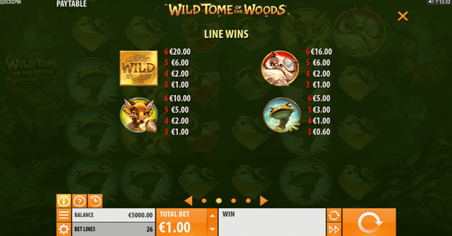 wild tome of the woods paytable 1 paytable